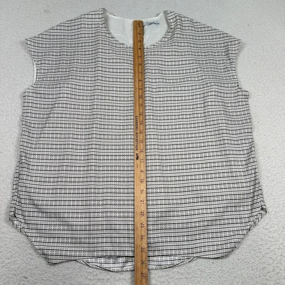 MM LaFleur Blouse Top Women Large Stripe Micro Check Minimal Black White - Picture 8 of 9